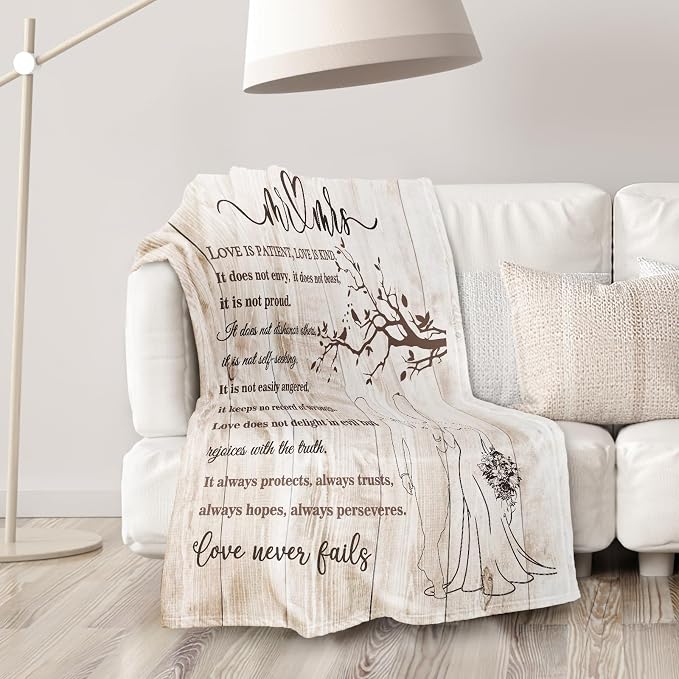 Wedding Gifts for Couples, Bridal Shower Gifts for Bride to Be Soft Blanket | Anniversary Mr and Mrs Gifts, Wedding Gifts for Newlyweds Wedding Throw Blanket 60*50 Inch (Light Khaki)