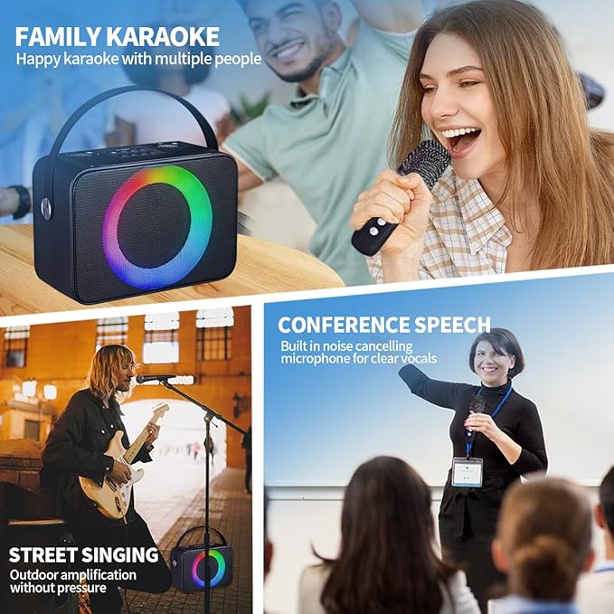 Karaoke Machine for Kids Portable Karaoke Speaker with 2 Wireless Microphones, USB/TF Card Compatible,PA System, mini Karaoke Machine for Family Gatherings/Meeting/Outdoor Activities (Black)