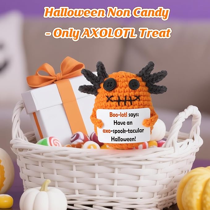 Halloween Goodie Bag Stuffers, Crochet Axolotl Décor for Teen Girls Boys, Non Candy Treats in Goody Bag & Boo Basket, Trick or Treat for Kids