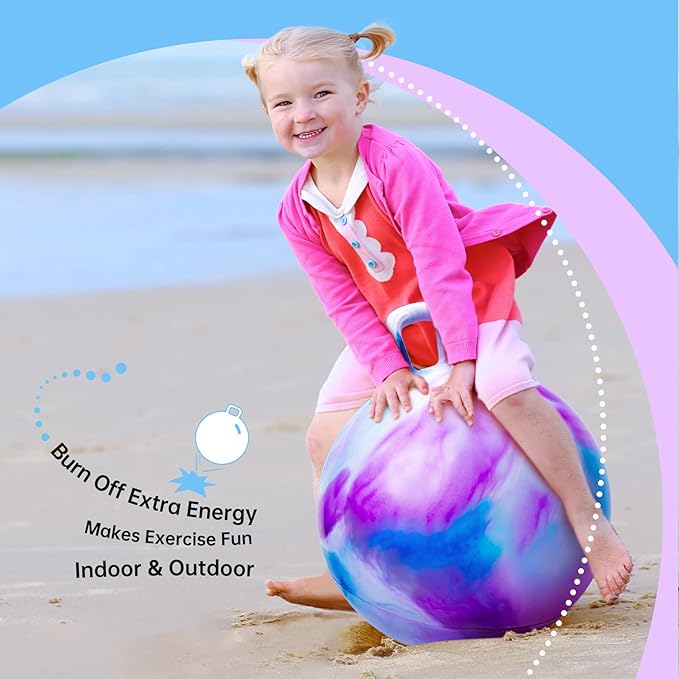 ZOOJOY Hopper Ball 2 Pack, 18 in Hopping Balls for Kids 3-8, Bouncy Ball with Handle for Boys & Girls Indoor Outdoor Play, Inflatable Bounce Hippity Hop Toys with Pump(Clouds)