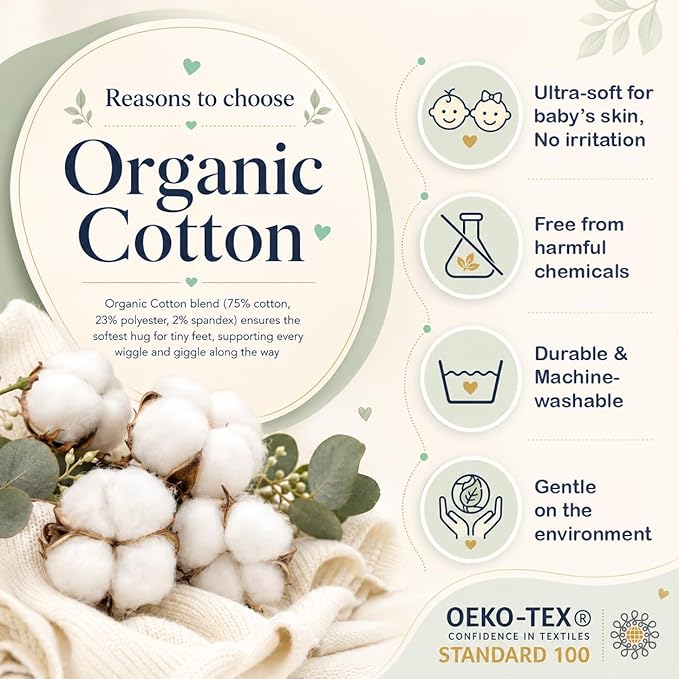 Mother's Choice Organic Cotton Baby Socks 0-6 Months - 12 pairs Unisex, Warm Infant Socks, Soft Neutral Boy & Girl Socks, Gentle Newborn Socks, Baby Gift, Ideal for Daily Comfort for Baby