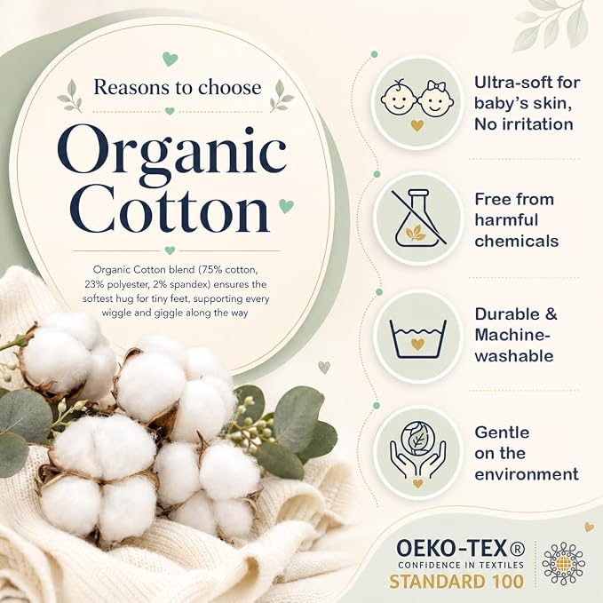 Mother's Choice Organic Cotton Baby Socks Non Slip Infant 6-12 Months - 12 pairs Soft and Cozy, Gentle Newborn Socks, Ideal Baby Gift, Infant Footwear for Daily Comfort and Little Feet Safety