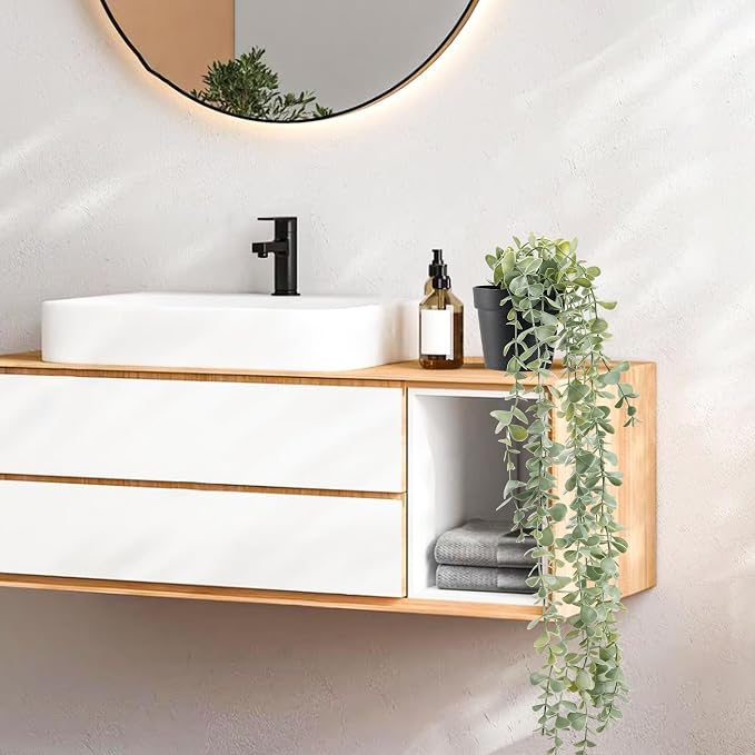 Der Rose Fake Eucalyptus Hanging Plant for Boho Bathroom Wall Art Decor | Vintage cascading greenery adds vertical texture, atificial farmhouse plants brings natural charm to room, shelf decor