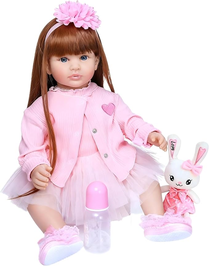 Pinky Lifelike Reborn Toddler Dolls Girl 24inch 60CM Realistic Look Princess Baby Doll Vinyl Silicone Long Hair Babies Toy Gift