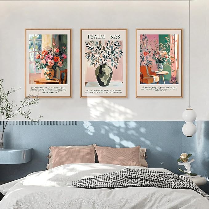 FWIEXA Christian Bible Verse Canvas Wall Art Set, Easter 3 Piece Religious Scripture Framed Wall Decor, Jesus Floral Painting Artwork, 16x24 Inches Modern Biblical Pictures Prints for Living Room, Bedroom, Women, Rustic Farmhouse