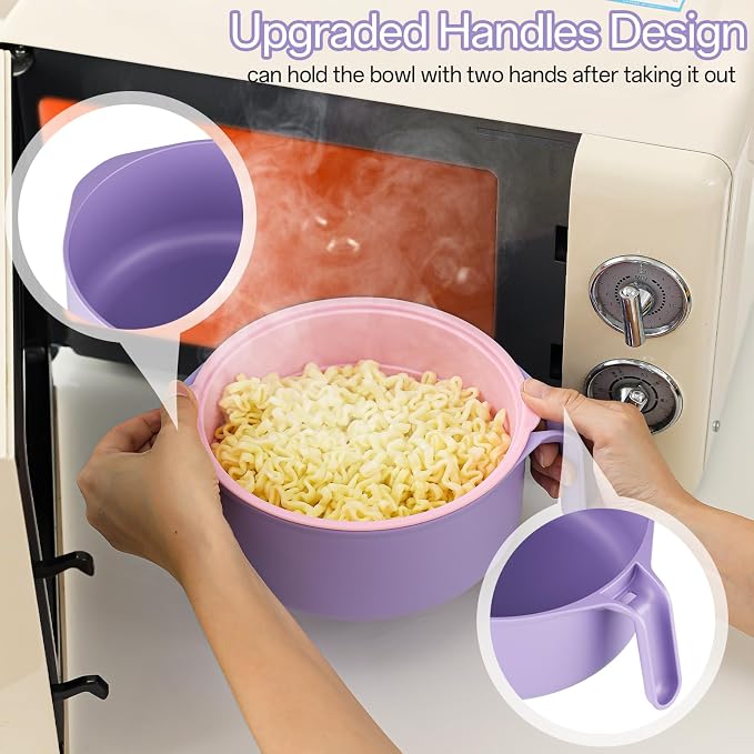 MEACOLIA Jumbo 50 oz Microwave Ramen Cooker Bowl | with Lid & Drain Strainer, Spill-Free, Rapid Noodle Pasta Cooker, College Dorm Essentials for Girls Guys, Apartment Friendly