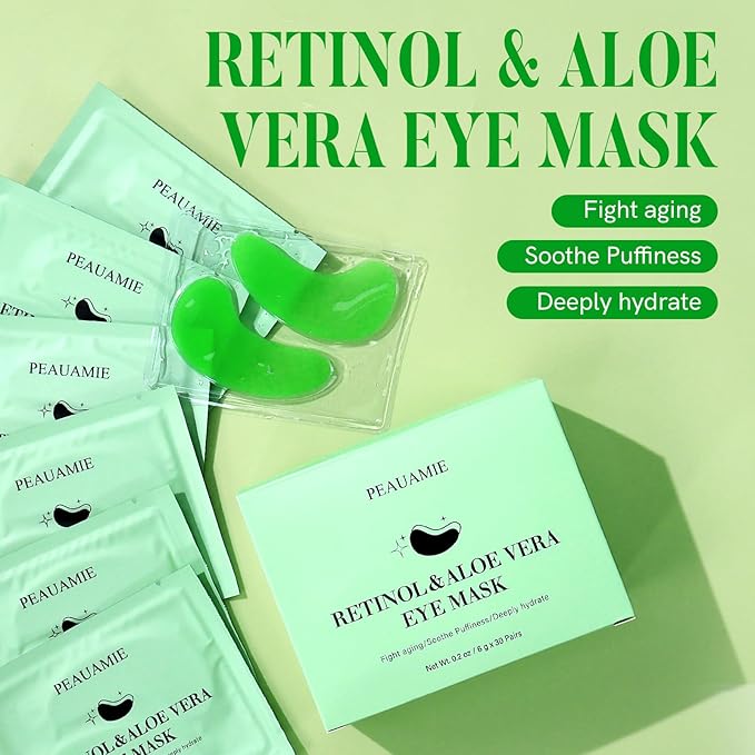 PEAUAMIE Under Eye Patches with Retinol and Aloe Vera Eye Mask for Dark Circles and Puffiness, Face Mask Skin Care Products 30 Pairs
