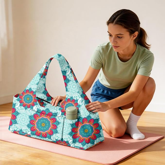 Women's Yoga Bag with Yoga Mat Carrier - Large Mat Pocket Fitness Tote for Pilates, Gym, Travel, Office & Beach