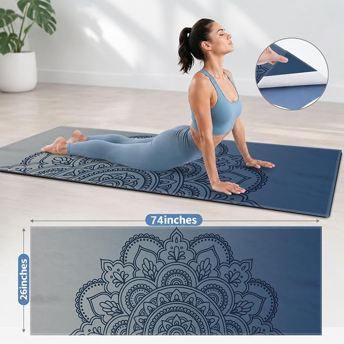 Yoga Mat Towel, Hot Yoga Non Slip with 4 Corner Pockets, 74 x 26 in | Soft Absorbent Microfiber With Four Corner Pockets, Fits Over Yoga Mats For Hot Yoga, Pilates, Gym, And Travel