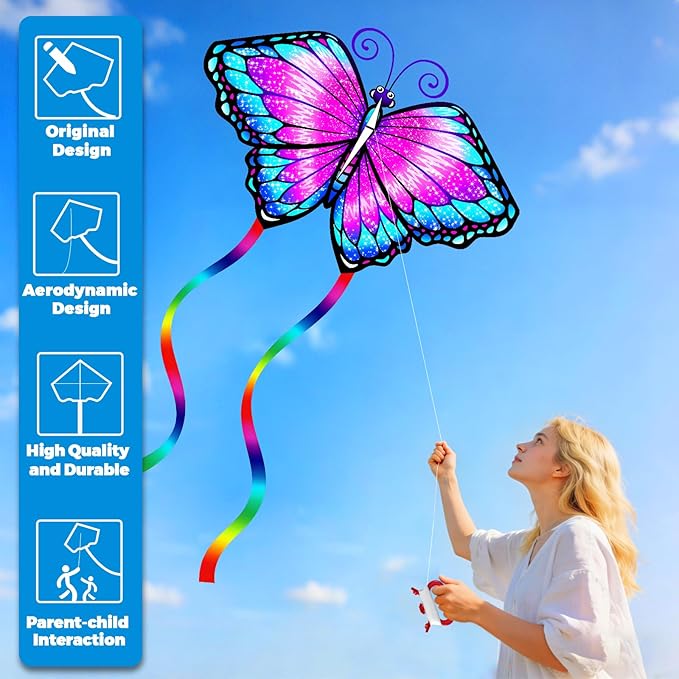 Easy to Fly Kites for Kids & Adults,Butterfly Delta Kites with String & Hand for Beach,Park,Outdoor Toys Birthday Gifts for Boys Girls Ages 4 5 6 7 8-12 Years Old