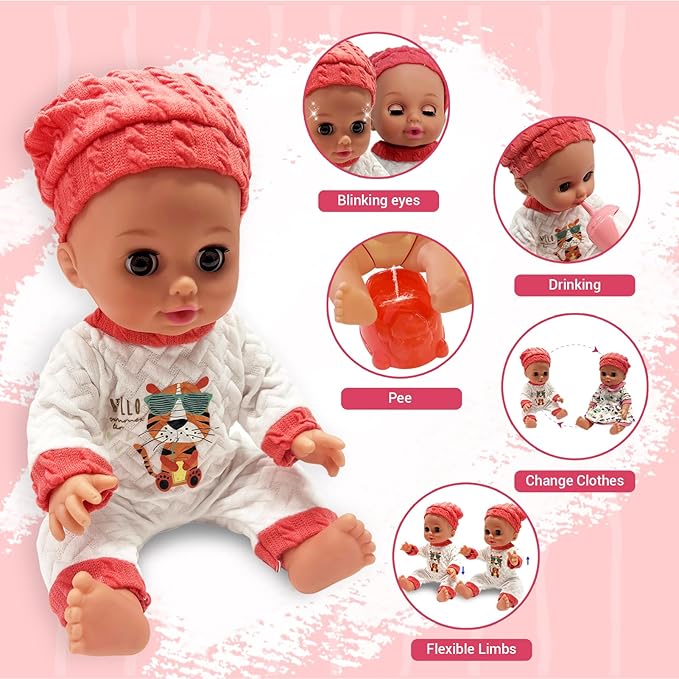 Baby Doll Stroller Set Interactive Baby Doll Eyes Open & Close with Doll Accessories Pretend Play Playset Realistic Baby Stroller Toy for Kids Toddlers Girls Ages 3+
