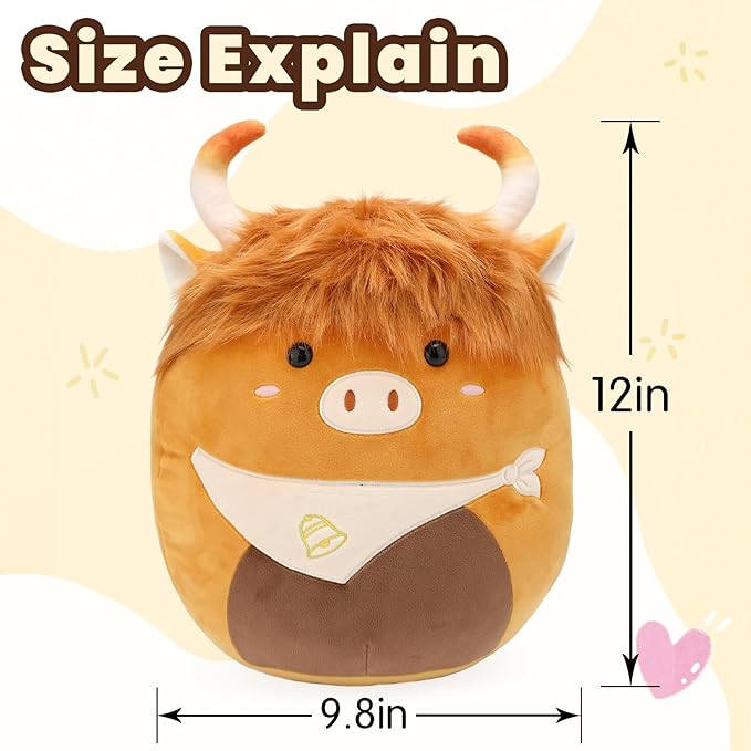 Highland Cows Plush Pillow Adorable Cow Stuffed Animal Plushies Toys Soft Fluffy Cow Plush Pillow for Birthdays Day