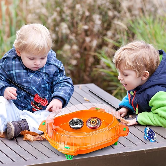 COCOFOX Burst Set, 12 Battling Tops 3 Launcher and 1 Stadium, Toys for 6 Year Old Boys & Girls & Up (Amazon Exclusive) Orange