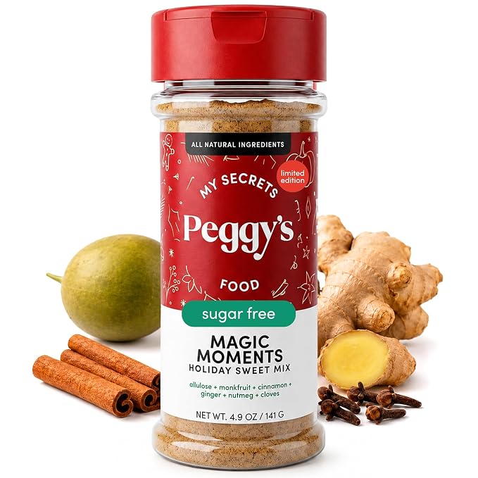 My Secrets Peggy's Food Magic Moments Holiday Sweet Mix - Sugar Free Sweetener with Cinnamon, Ginger, Cloves & Nutmeg - Keto & Gluten-Free Christmas Spice Blend for Baking & Coffee - 4.9 oz