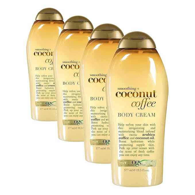 OGX Smoothing + Coconut Coffee Body Cream 19.5 oz,(Pack of 4)