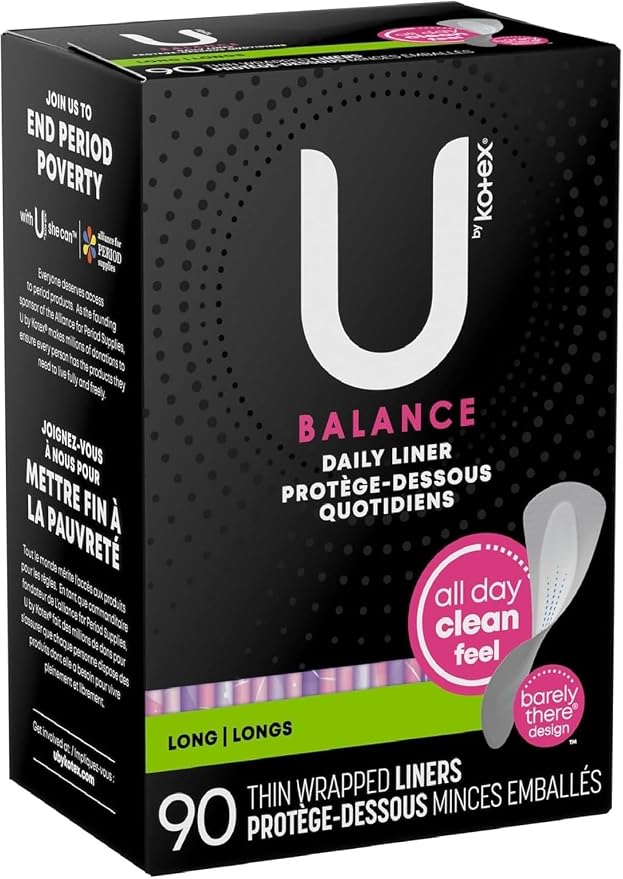 U by Kotex Balance Daily Wrapped Panty Liners, Light Absorbency, Long, 90 Count (Packaging May Vary)