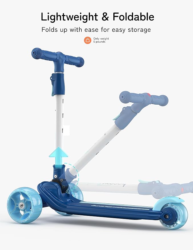 Besrey Kick Scooter for Kids Ages 3-10, 3-Wheel Folding Scooter with Adjustable Height, LED Light Wheels, Extra Wide Deck for Outdoor Activities