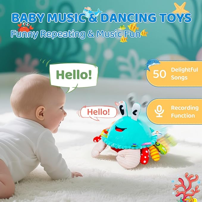 Baby Toys 12-18 Months, Musical Crawling Crab Baby Plush Toy, 50 Songs & Recording Feature, Dancing Bouncing Interactive Baby Toddler Toys 6-12 Months, Tummy Time Toys 1 Year Old Gift Valentines Gifts