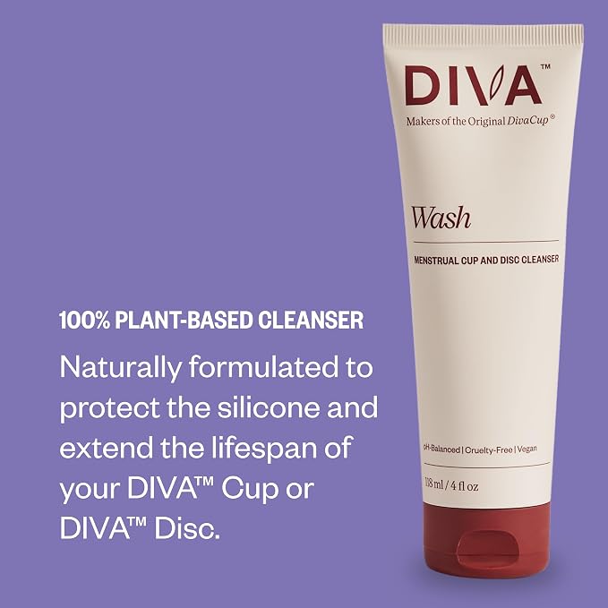 Diva Cup & Diva Wash Combo Pack - Medical Grade Silicone Cup for Period Care - Reusable Menstrual Cup - Cleaner for Period Cup - Cup Model 2 (for Wide Vaginal Canals, Post-Partum & Ages 35+)