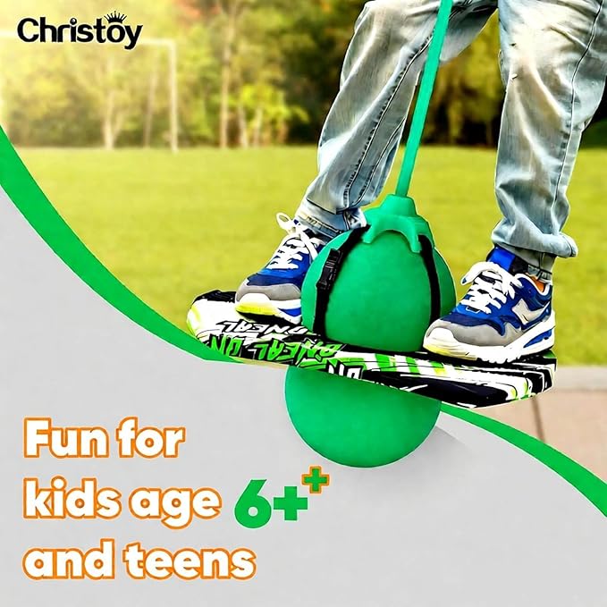 Pogo Ball with Handles for Kids & Adults, Pogo Balance Bounce Ball,Pogo Trick Board for Girls and Boys Ages 6 and up (Green-Colourful)