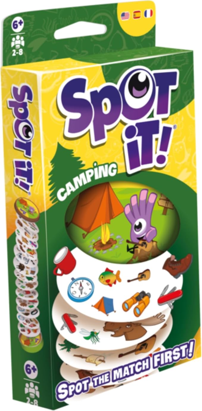 Asmodee Spot It! Camping Card Game (2024 Refresh) - Eco-Blister Edition, 5-in-1 Visual Perception Game for Quick Reflexes and Family Fun, Ages 6+, 2-8 Players, 10 Minute Playtime