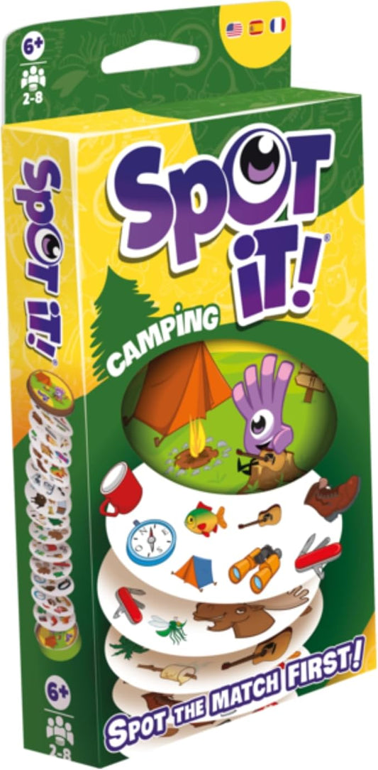 Asmodee Spot It! Camping Card Game (2024 Refresh) - Eco-Blister Edition, 5-in-1 Visual Perception Game for Quick Reflexes and Family Fun, Ages 6+, 2-8 Players, 10 Minute Playtime