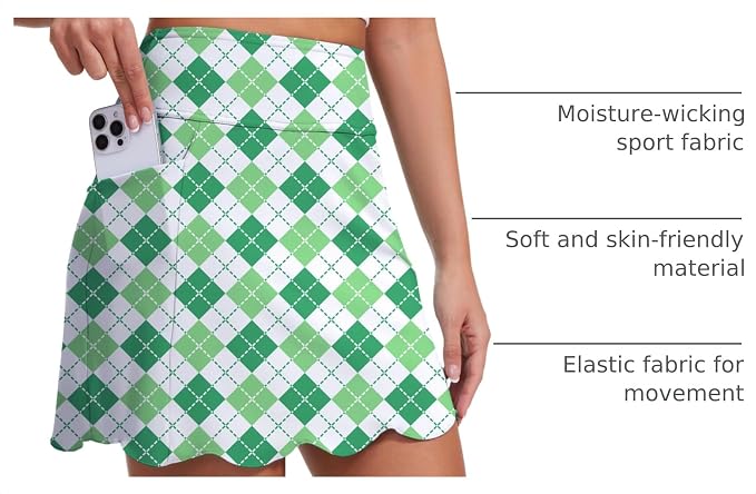 Skorts for Woman with Pockets 16" Golf Athletic Skirts Scalloped Hem Tennis Skirt Dressy Casual