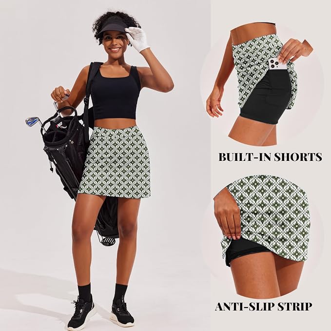 Ekouaer 16" Skorts for Women with Pockets Golf Pickleball Tennis Skirt | Silicone Grippers,2 Inner Pockets,Wide Waist,Side Slit Hem,Breathable,Soft,Lightweight