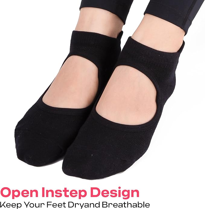 COOLMATE Pilates Socks with Grips for Women, Yoga Socks, Crew Non Slip Women for Barre, Pilates Gifts for Women