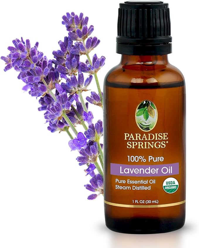 Paradise Springs Organic Lavander Essential Oil, 100% Pure and Natural Organic Lavander Essential Oil for Diffusers for Home Aromatherapy, Massage, Humidifiers, 1 fl oz (30ml)