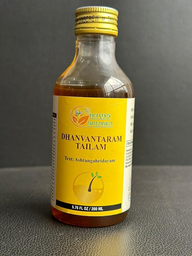 HERBS BOTANICA Dhanwantharam Thailam Oil for Massage Oil, Support Overall Relaxation, Prevent Stretch Marks, Moisturizes Skin, Natural Strength After Delivery 200 Ml