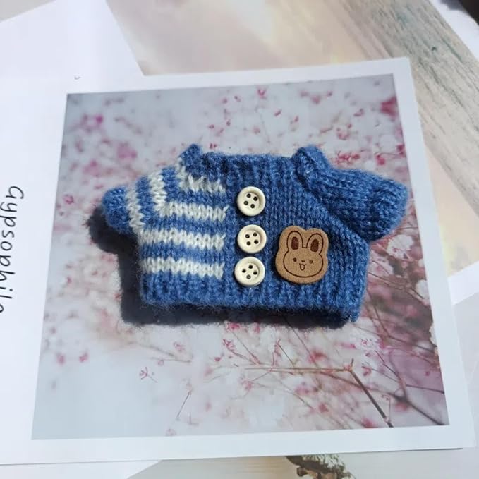 17cm Doll Clothes Set (Doll Not Included) -3-Piece-Handmade -Hat Clothes Backpackcrochet Outfit, Chicstylish Adorable Dolls Clothes Accessories [Blue]