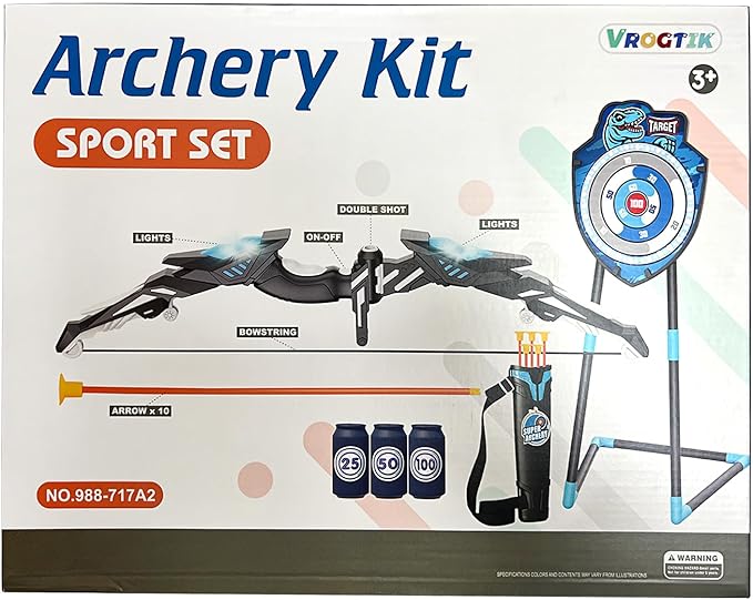 Kids LED Standing Archery Set with Bow & Arrows – Outdoor Sports Toy Gift for Boys & Girls Ages 4-12, Safe & Fun Target Practice Game, Blue