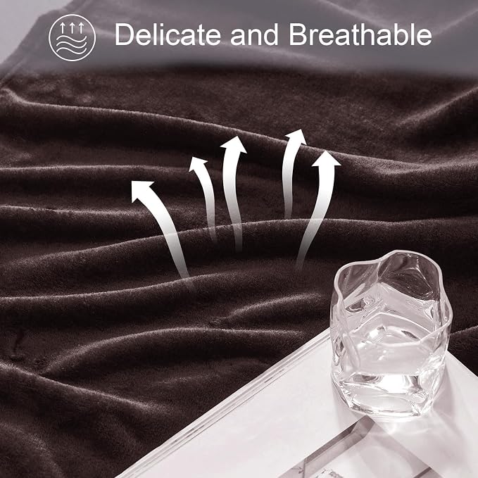 Exclusivo Mezcla Soft Large Fleece Throw Blanket for Couch, Coffee | 50x70 Inches, Double-Sided Brushed Flannel, Lightweight Plush Cozy Blanket for Home Decor, All Season, Machine Washable
