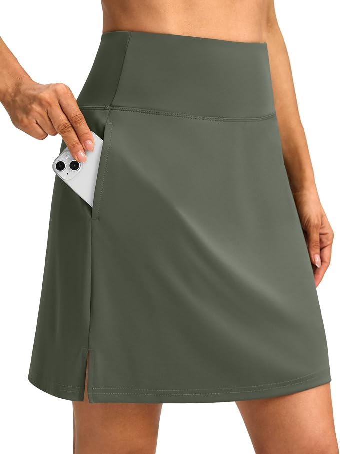 18" Skorts for Women 3 Pockets High Waist Long Athletic Tennis Skirt Golf Skort for Casual Summer Travel