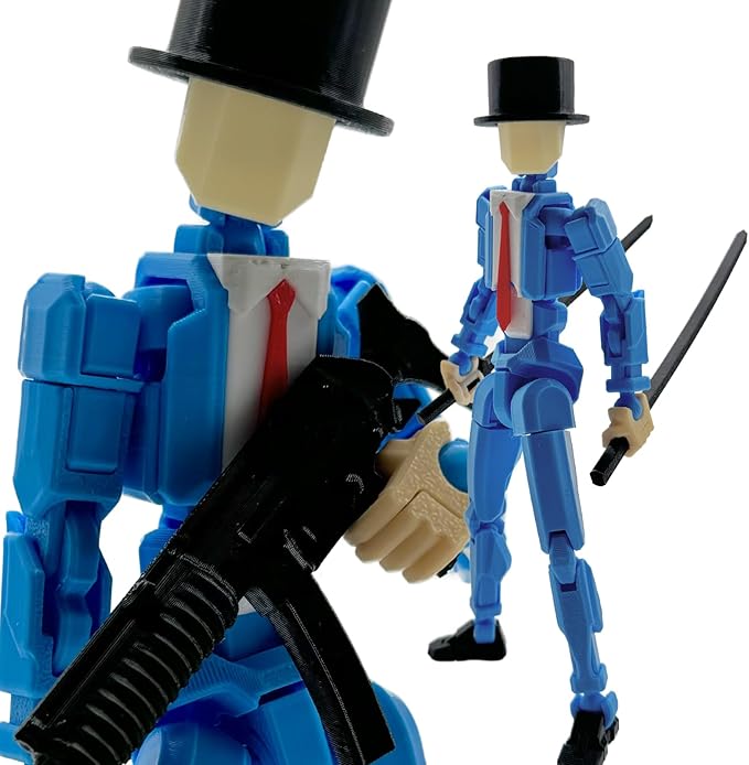 3D Printed 5.54-inch Multi-Jointed Action Figures Dummy13, Full Body Mechanical Movable Toy, Multiple Accessories, Hand Painted Figure, Desk Decoration, Creative Gifts (Y-Blue Gentleman)