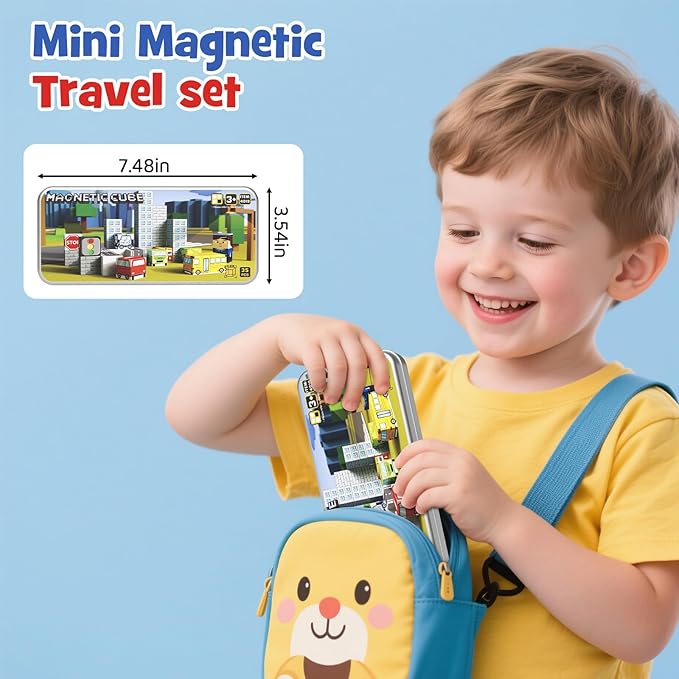 City-Themed Magnetic Building Blocks - Portable & Travel-Friendly Set for Ages 3+, STEM Learning Construction Kit with Storage Box