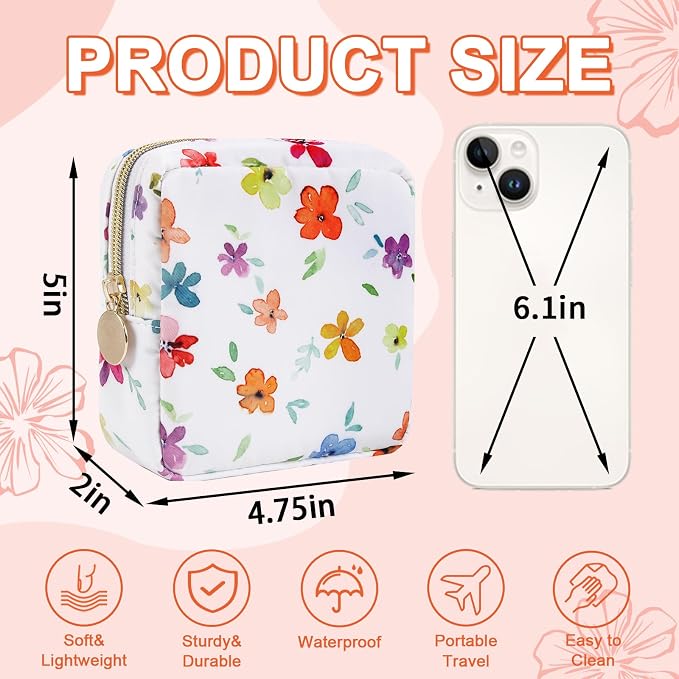 UIXIZQ Waterproof Mini Floral Makeup Bag Pouch for Purse,Nylon Flower Cosmetic Travel Bag Small Preppy Toiletry Organizers for Women Girl,Cute Zipper Pouch Coin Purse for Work(Mini Colorful-Flowers)