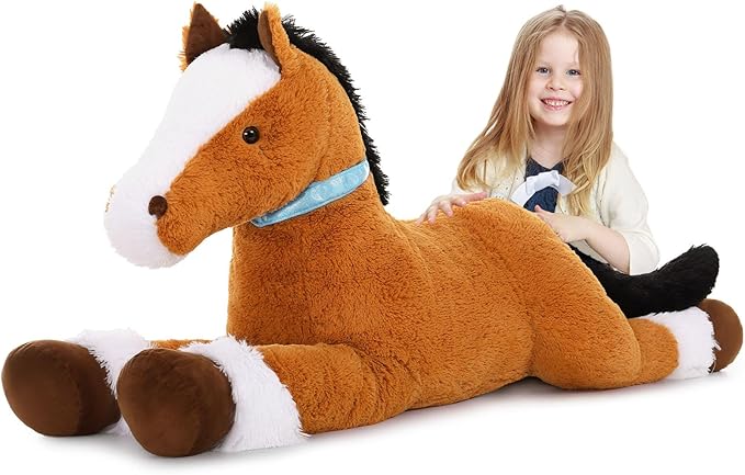 MaoGoLan Large Horse Stuffed Animal for Boy, Big Horse Plush Toy for Girl, Ridable Stuffy Pony for Kid, Stuffed Pony Plush Pillow for Baby Shower, Birthday Gifts or Party Favor, 47 inches, Tan