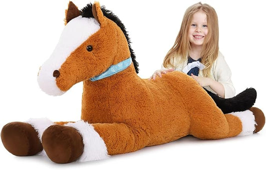 MaoGoLan Large Horse Stuffed Animal for Boy, Big Horse Plush Toy for Girl, Ridable Stuffy Pony for Kid, Stuffed Pony Plush Pillow for Baby Shower, Birthday Gifts or Party Favor, 47 inches, Tan