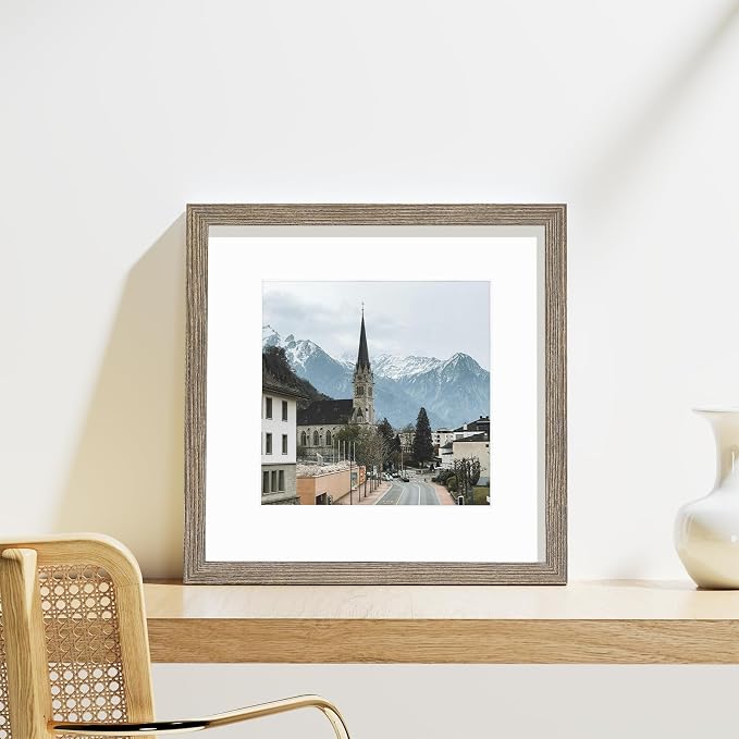 Vittanly 12x12 Picture Frames Set of 9 for Wall Mounting, Grayish Brown | Display Pictures 8x8 with Mat or 12x12 without Mat for Wall Mounting, Square Photo Frames for Home Decor, Engineered Wood
