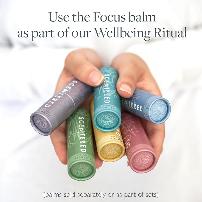 Scentered Aromatherapy Balm Stick for Focus & Concentration - Roll On Essential Oils Blend with Rosemary, Mint, Clary Sage in Shea Butter - Aromatherapy Gifts for Women