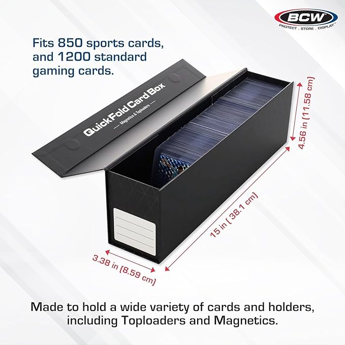 BCW QuickFold® Card Storage Boxes for Magnetics & Toploaders – 6 Pack | Trading Card Holder Box with Magnetic Closure | Easy Fold Assembly for Sports and TCG Cards