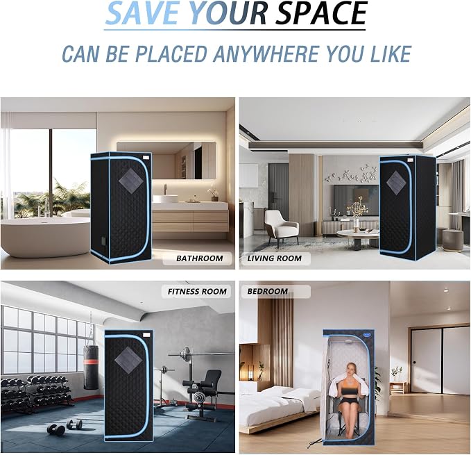 Portable Infrared Sauna for Home Spa | Full Size 1 Person Sauna | Full Size Far Infrared Sauna Tent | with Heating Foot Pad, Portable Chair, (L29.1 x W29.1 x H66.5, Black)