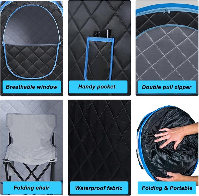 Foldable Portable Steam Sauna, Personal Sauna Tent for Home SPA with 1000w 2.2L Steamer, Folding Chair, Remote Control, Black