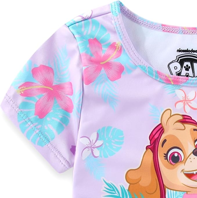 Paw Patrol Nickelodeon Skye Girls UPF 50+ Rash Guard Shirt and Bikini Bottom Two Piece Swimsuit Set for Toddler and Big Kids
