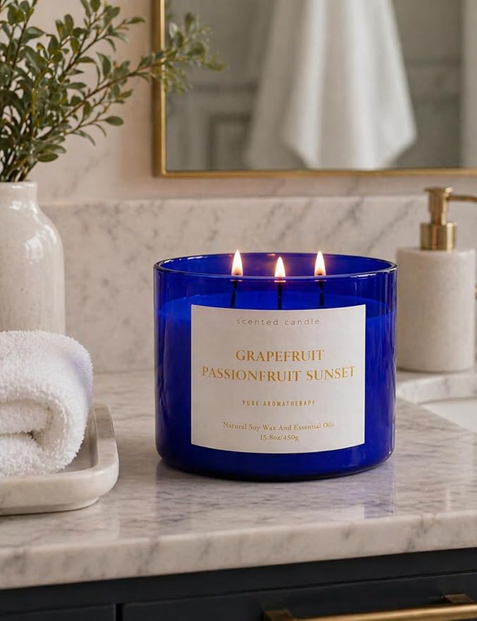 Grapefruit Passionfruit 3-Wick Summer Scented Soy Candle for Home, 15.8oz | Sweet Tropical & Fruity Scented Candles, Aromatherapy Relaxing, Strong Throw, Clean Burn, Large Candle Gift for Women & Men