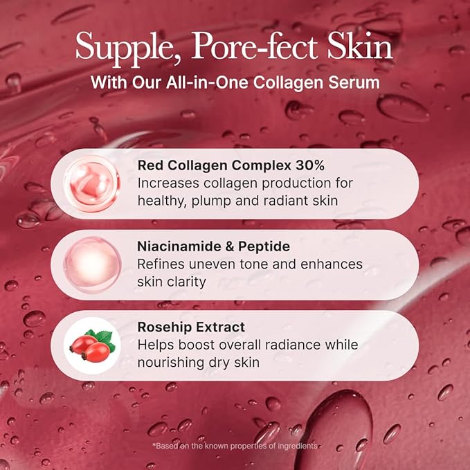 Arencia Overnight Red Smoothie Face Serum, Glowing & Soothing with 30% red collagen, Niacinamide, Peptide, Vitamin E