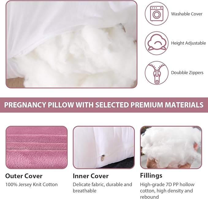 Victostar Pregnancy Pillow,57 inches U Shaped Maternity Pillow with Removable Cover Full Body Pillow Support for Back, HIPS, Legs, Belly (Cameo)