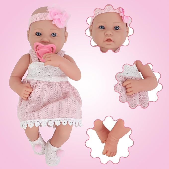 UNICORN ELEMENT 14 Inch Reborn Baby Girl Doll with Baby Doll Clothes and Accessories, Reborn Vinyl Body 14” Dolls Playsets, with Pacifier, Feeding Bottle Etc,Gift for Girls Toddlers 3+